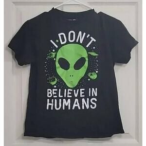 Fifth Sun Black & Green Graphic Tee Kid's 14/16 Alien Don't Believe in H…